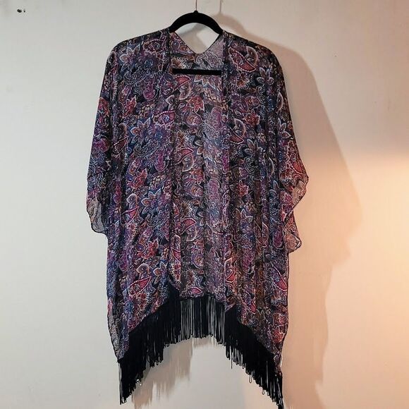 Large Cape Drape Duster Cover Up Cardigan Kimono Handmade Paisley Boho - Picture 1 of 6